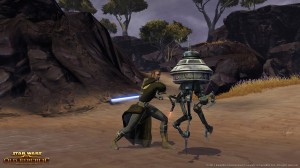 This Jedi Knight silences yet another security Droid as he approaches a Separatist stronghold on Ord Mantell.